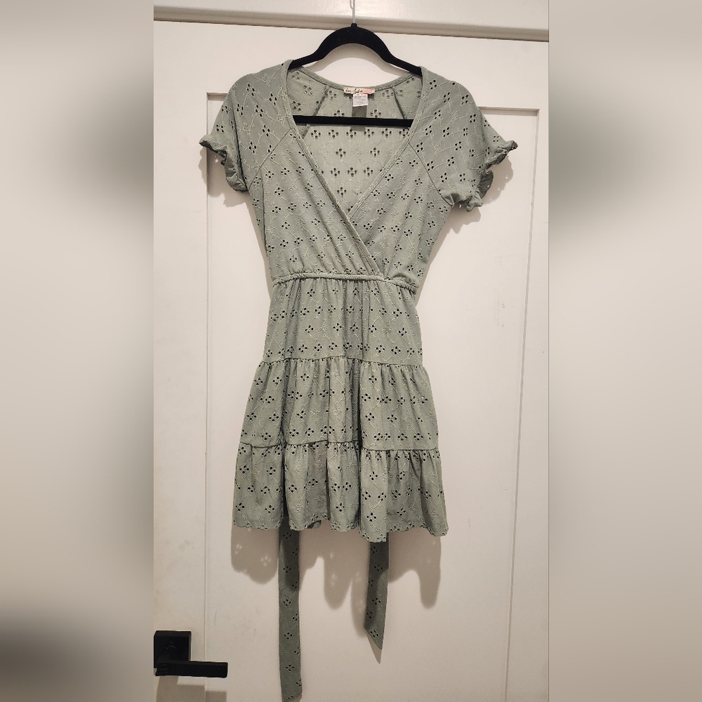 Elegant Green Eyelet Wrap Dress